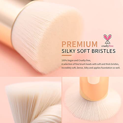 Docolor Neon Green 10 Pcs Makeup Brushes + Flat Top Kabuki Foundation Brush Pink Premium Synthetic Kabuki Foundation Brush Blending Face Powder Blush Concealers Eye Shadows Makeup Brush Set #TOP7