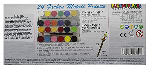 EULENSPIEGEL Schminkpalette 24 Farben 26 Teile Metalletui