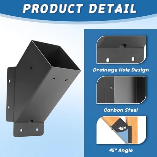 Kit de 4 soportes angulares de esquina de 45 grados para pérgola, conectores resistentes para postes y vigas de madera, bordes de escritorio, pérgolas y cenadores, kit DIY miniatura 3