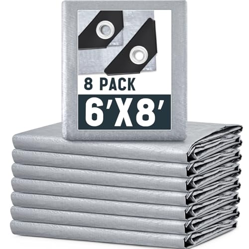 Image of 8 Pack Silver Tarps 6 x 8 ft, 5.5 Mil Waterproof Reflective Tarps, UV Resistant Sun Shade Tarp, Heavy Duty Roof Tarp for Roof Protection, Boat Cover, Rv Cover, Cars, Patio Furniture, Camping