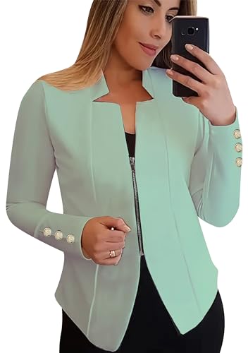 TYQQU Lady Cuff Button Zipper Long Sleeve Cardigans Blazer Simple Solid Color Blazer Business Cuff Button Zipper Blazer