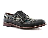 Ferro Aldo MFA-19312D Men's Plaid Perforated Lace Up Oxford Dress Classic Shoes (11, Black)