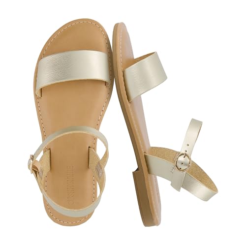 Image of CUSHIONAIRE Clara Casual Flat Girls Sandals, Adjustable Buckle Ankle Strap with Lightweight Cushioned Comfort Kids Sandals