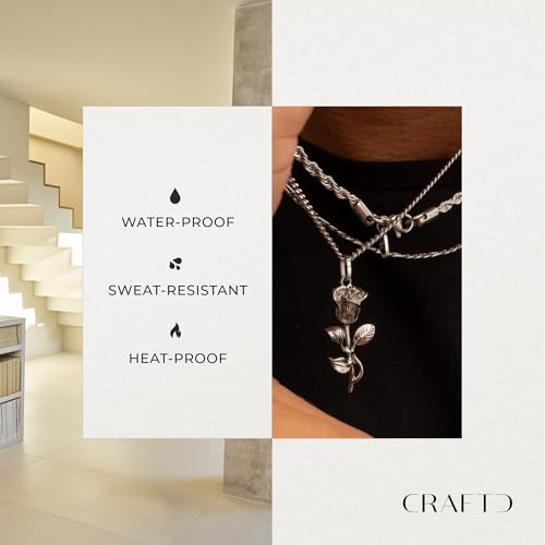 CRAFTD | Rose Pendant Necklace | 20.5" Chain Link with 20MM x 20MM Pendant | Waterproof, Heat & Sweat Resistant | Gifts for Men | Men's Jewelry |3