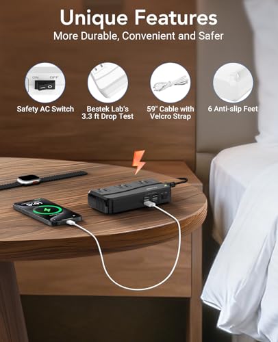 Image of BESTEK Universal Travel Adapter 220V to 110V Voltage Converter with 6A 4-Port USB Charging and UK /AU /US /EU Worldwide Plug Adapter (Black)