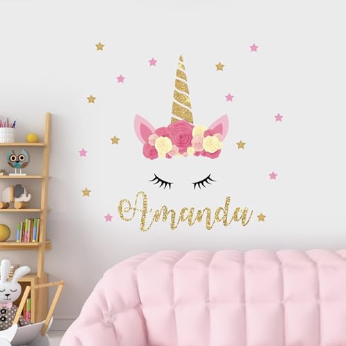 Vinilo Decorativo Unicornio Personalizado para Cuarto de Niña miniatura 3
