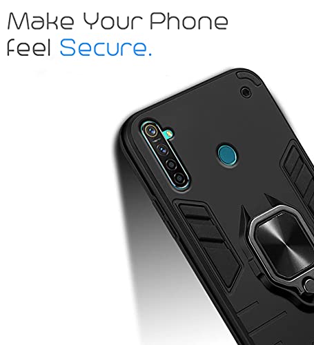 Image of Pikkme D5 Tough Armor Bumper Back Cover Case for Realme 5 Pro |Ring Holder & Kickstand in-Built (Black)