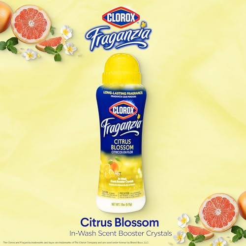 Image of Clorox Fraganzia Laundry Scent Booster Crystals, In-Wash Fragrance Beads for Fresh-Smelling Clothes & Linens, Safe for All Fabrics & Colors, Citrus Blossom Scent, 18 Oz, 2 Pack