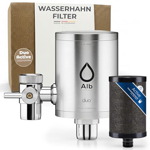 Alb Filter Duo Active Trinkwasserfilter Edelstahl Natur Wasserfilter Wasserhahn für sauberes Trinkwasser Filtration von Schadstoffen Mikroplastik Chlor & mehr Filtersystem Made in Germany
