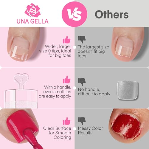 Image of UNA GELLA Square Toe Nail Tips Half Cover - 15 Sizes Pre-buffed Soft Gel Fake Toe Nails Tips Square Acrylic Artificial Pedicure False Toenails for Nail Salons Extensions and DIY Nail Art 240Pcs