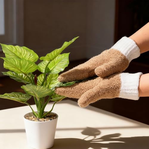 Alrhso 3 Pairs Microfiber Dusting Mitt Household Cleaning Gloves Leaf Cleaning Gloves Washable Reusable for Blinds, Windows, Plants, Furniture Clean