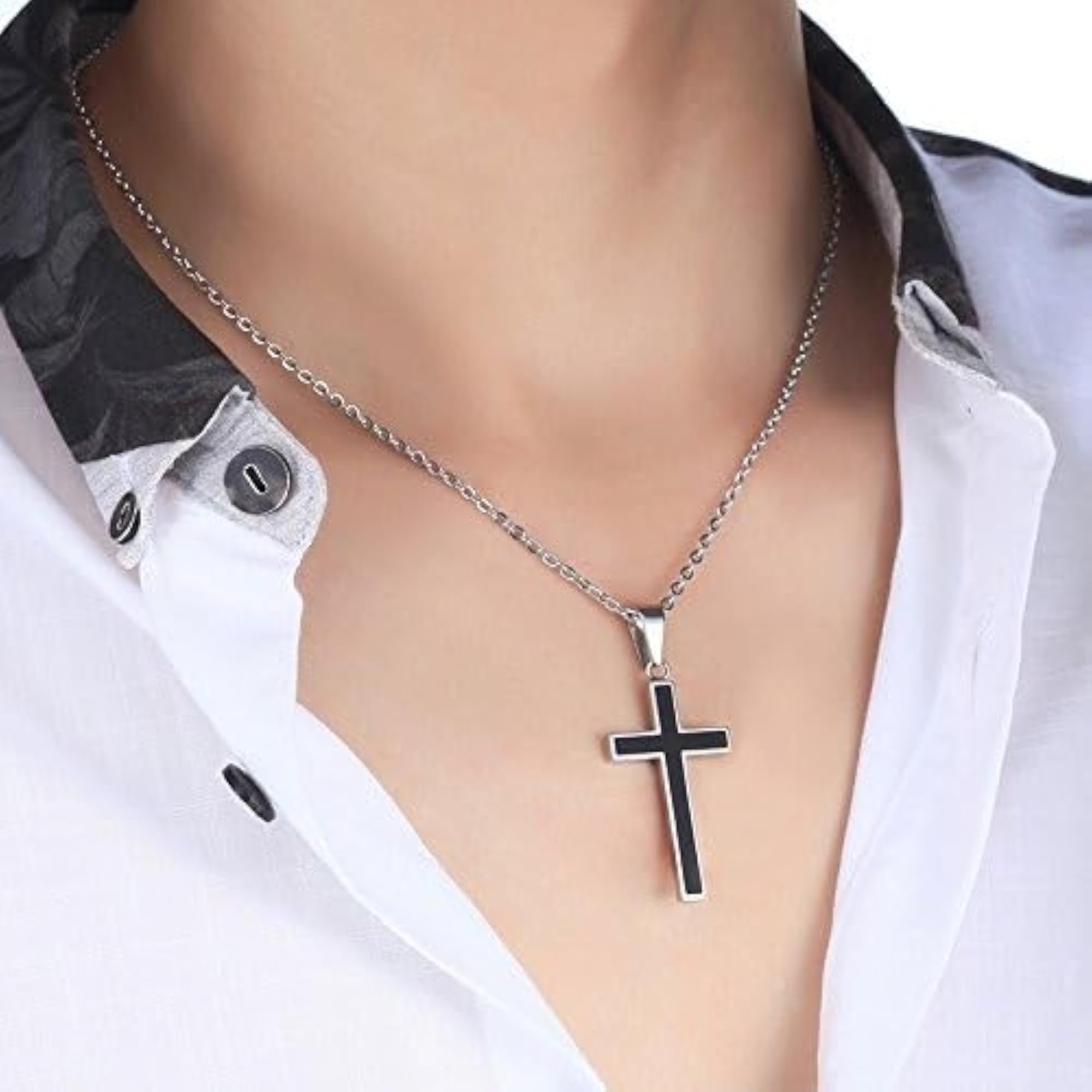 Unisex Titanium Steel Rolo Chain with Crucifix Cross Pendant