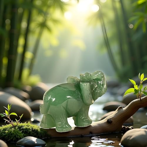 Figura de Elefante Decorativa en Piedra Jade Verde miniatura 4