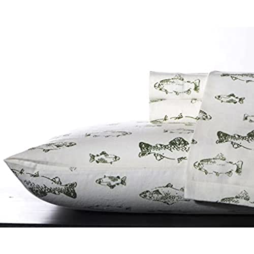 Image of Eddie Bauer - Flannel Sheets Full Size, Anti-Pilling & Wrinkle Resistant Cotton, Touchably Soft for All-Season Comfort - Bed Sheets with Matching Pillowcases & Fitted Sheet (School of Fish Green)