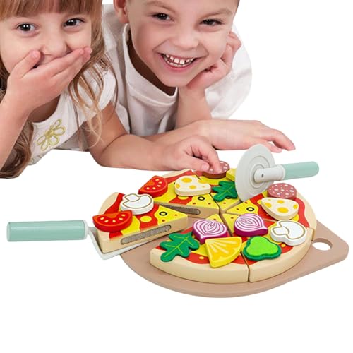 Juguete de Pizza: Juego de Pizza para niños: Divertidos Juegos de Pizza realistas para niños, Juguetes educativos de Comida de Madera, Juguete de Aprendizaje temprano, Accesorios de Cocina para niños