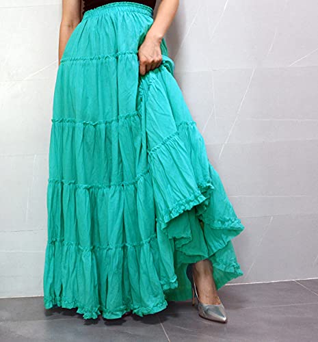YSJERA Women's Cotton 5 Tiered A Line Pleated Maxi Skirt Long Boho Gypsy Dance Skirts
