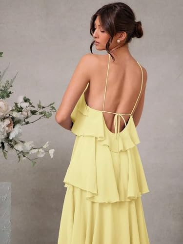 Halter Tiered Chiffon Bridesmaid Dresses Long 2025 Ruffle Formal Evening Dresses VS2552