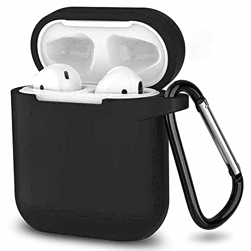 COVER SILICONE SLIM COMPATIBILE PER APPLE AIRPODS 1 E 2 CUSTODIA ANTIGRAFFIO + GANCIO (Nero)