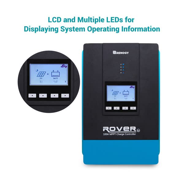 Renogy 100A MPPT Laderegler, 12/24/36/48 V Solarladeregler Solarmodul Solarpanel Solar-Laderegler mit LCD-Bildschirm, für AGM, Gel und Lithium Batterien