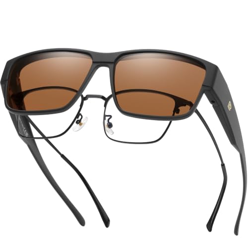 Image of DUCO Polarized Fit Over Sunglasses for Men and Women UV400 Protection Retro Square Wrap Around Shades for Driving Riding 8986