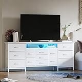 LED TV Stands for Living Room, 70 Inch Dresser TV Stand for 65, 75, 80 Inch TV,TV Stand with Storage, Entertainment Center with Power Outlets, 13 Drawer Fabric Dresser for Living Room, Bedroom