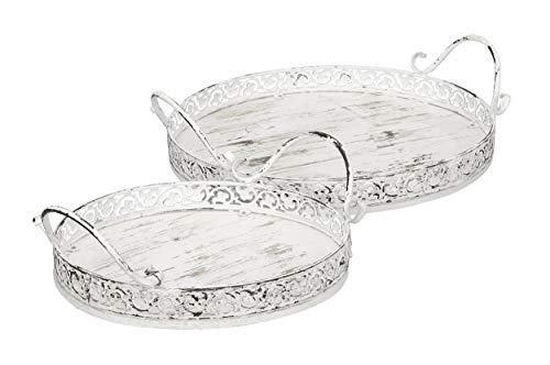 NCOALE 2-tlg Metall Tablett Set Schwarz - Rundes Serviertablett 20cm & 25cm