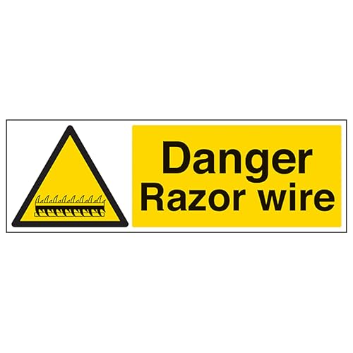 Panneau Danger Razor Wire V Safety 600x200mm en plastique rigide 2mm pour signalisation extérieure