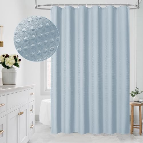 MitoVilla Blue Waffle Fabric Shower Curtain, Light...