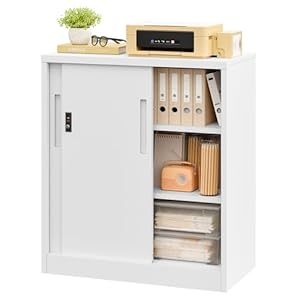 Sightlife Aktenschrank mit Schiebetüren Büroschrank Metall verstellbare Regale Sideboard abschließbar Schiebetürenschrank Aufbewahrungsschrank aus Stahl Mehrzweckschrank Ordnerschrank 90x40x80cm