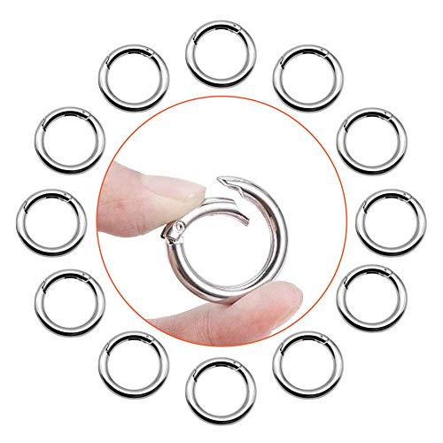 BaiJ Runde Karabinerhaken Schlüsselanhänger,12 Pack Silber Frühling Snap Clips Frühling O Ring aus Metall Rund Karabinerring für Tasche Schmuck