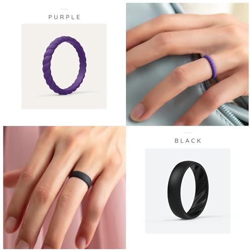 ThunderFit Silicone Rings for Her, Mix Women's Silicone Wedding Rings, 1.8mm Thick Rubber Engagement Rings Swivel & 5.5mm Classic Rings Combo4
