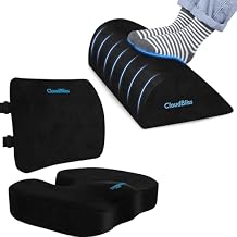 CloudBliss Seat Cushion & Lumbar Support, Foot Rest Set, Coccyx Cushion for Tailbone,Sciatica & Back Pain Relief -Black