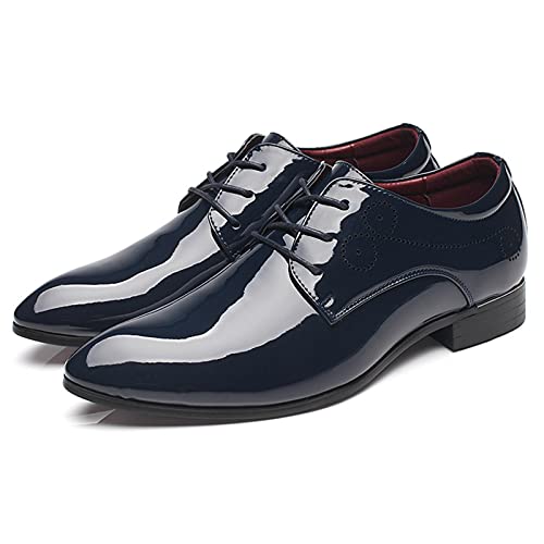 Dress Shoes for Men Lace Up Derby Shoes Pointed Toe PU Leather Low Top Slip Resistant Rubber Sole Anti-Slip Block Heel Classic(Blue,10 M US)4
