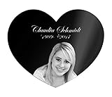 Grabstein Herz Gedenkstein aus hochwertigem Hochglanz Acrylglas (bruchsicher / wetterfest) Grabplatte mit Gravur / Fotogravur 20x16 cm Gedenktafel für Menschen und Tiere Andenken Außenbereich