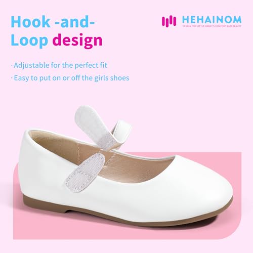 Hehainom Toddler Girls Flats Mary Jane Shoes - White PU Dress Shoes for School, Wedding, and Party angle 6