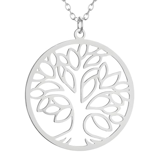 Collier arbre de vie en argent pendentif rond ciselé au laser bijoux femme