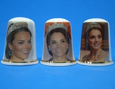 Birchcroft Porcelain China Collectible - Set of Three Thimbles - Duchess of Cambridge Tiaras