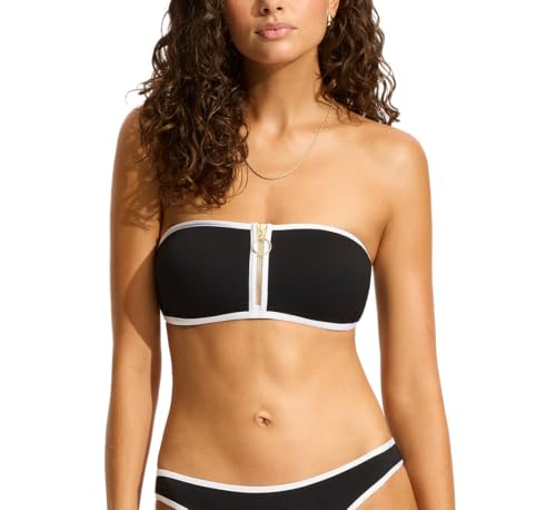 Seafolly Women's Standard Bandeau Bustier Bikini Swimsuit Top with Zip Front Detail