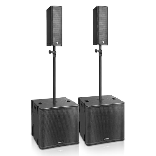 Sound Town CARPO Series Subwoofer and Line Array Speaker System with Two Powered 18-inch Subwoofers, Two Passive Column Line Array Speakers, Birch Plywood, Black (PS-18SX2P3B1.1)