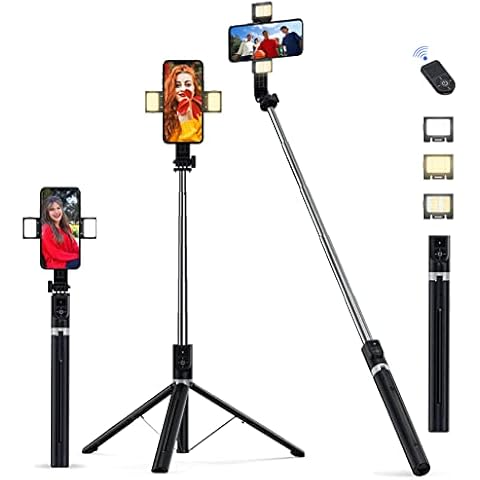 ZINUU Selfie Stick Phone Tripod - 4 in 1 Wireless Bluetooth Remote Control Dual LED Lights Mobile Phone Stand 165cm/65inch Extendable Portable Smartphone Holder for iPhone Samsung Huawei Cover