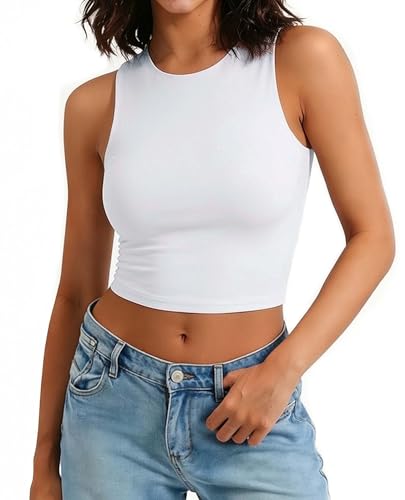 Image of Avidlove Crop Tops for Women Crew Neck Basic Tank Sexy Double Lined Seamless Crop Going Out Summer Tops
