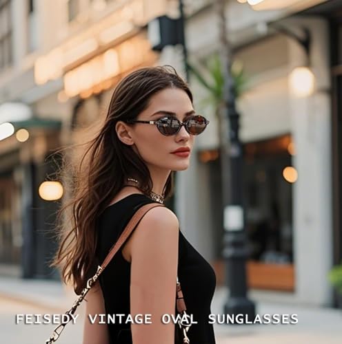 FEISEDY Vintage Oval Sunglasses for Women Men 90s Narrow Lightweight Shades Y2k Trendy Sunnies B11592