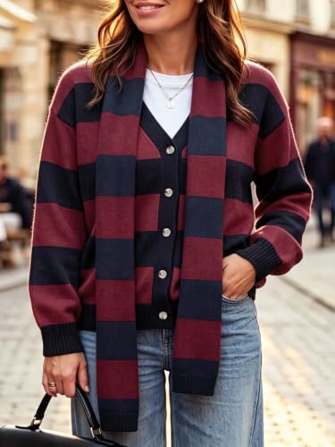 Womens Stripe Long Sleeve Cardigan Sweaters with Scarf - image 6