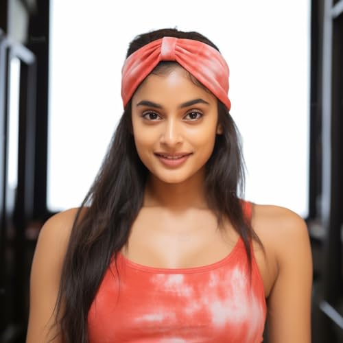 Image of XFYT Wide Tie-Dye Sports Chic Hair Bands | Super Soft Stretch Microfibre high Sweat absorbtion Head Band for Women Girls Yoga Sports Fitness Gym (Red)