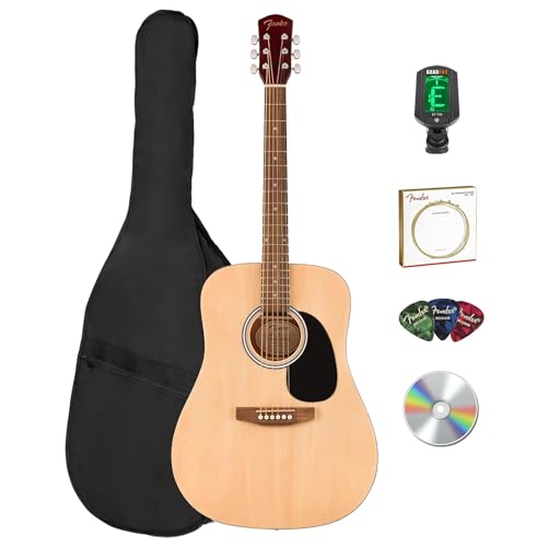 Fender Dreadnought Acoustic Guitar - Natural Bundle with Gig Bag, Tuner, Strings, Picks, and Austin...