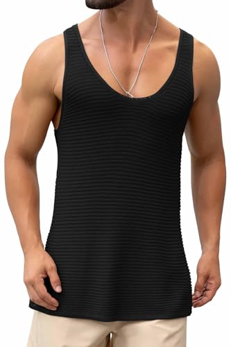 Men's Ribbed Knit Tank Top Stylish Sleeveless Shirt for Summer Casual Workout Shirt3