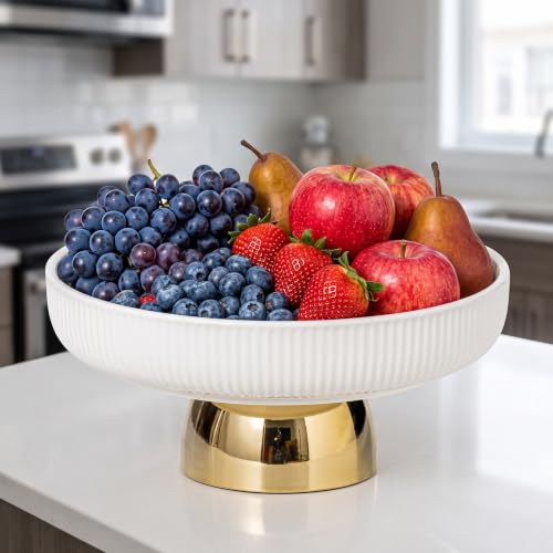 YIMITEE 11 In Ceramic Fruit Bowl for Kitchen Counter, Home Decor, White
