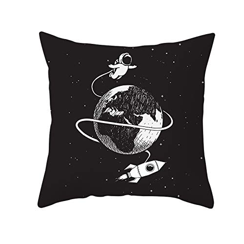 Hhocn 4 Pieces Space Pillow Cover Astronaut Moon Spaceship Square Space Throw Pillow Case Sofa Bed Couch Throw Cushion Cover Decoration (18" X 18") #TOP3