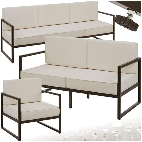 TecTake® Conjunto Jardín Exterior de Acero, Sillones Terraza con Acolchado Grueso, Sillas Jardín con Pies Ajustables, Muebles Jardín Exterior, Fundas Repelentes al Agua, Sofás para Jardín - 6 plazas