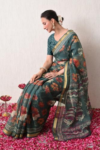 Image of MIRCHI FASHION Kota Doria Cotton Saree with Blouse Piece | Paisley Block Printed Saree for Women | Traditional Ethnic Daily Wear Summer Saree